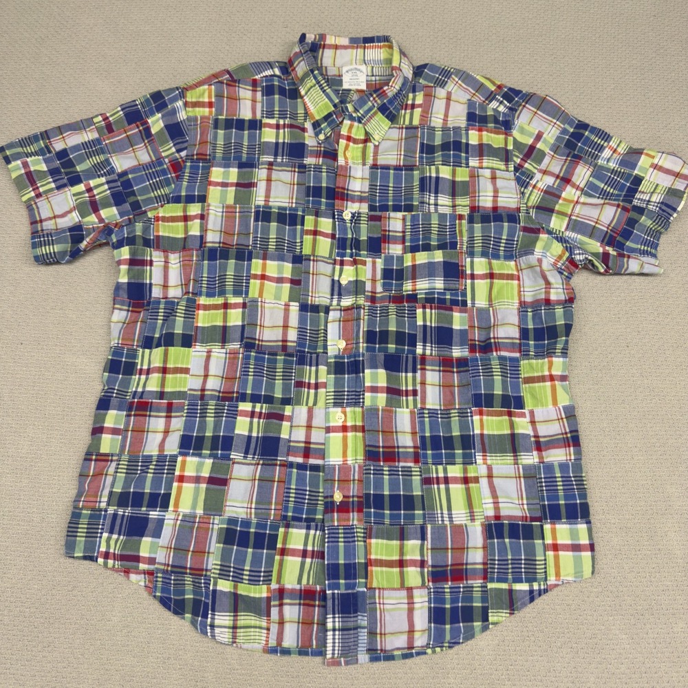 Brooks Brothers Regent Patchwork Madras Shirt Mens XXL Short Sleeve Cotton Plaid